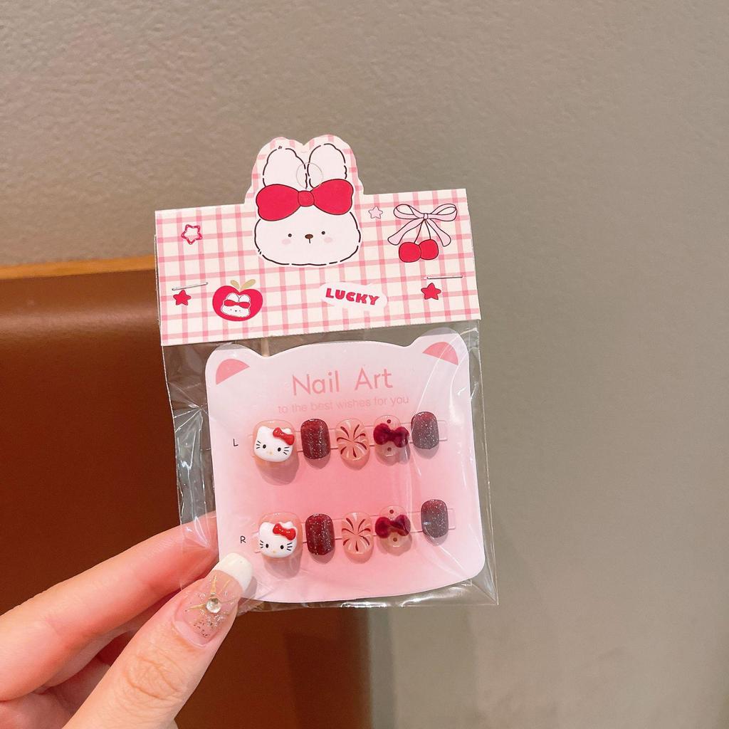 Cartoon-Fingernagelspitzen für Mädchen - Neujahrsstil Gelee-Kleber, Abnehmbare Nail-Art-Sticker, Perfektes Geschenk für kleine Mädchen