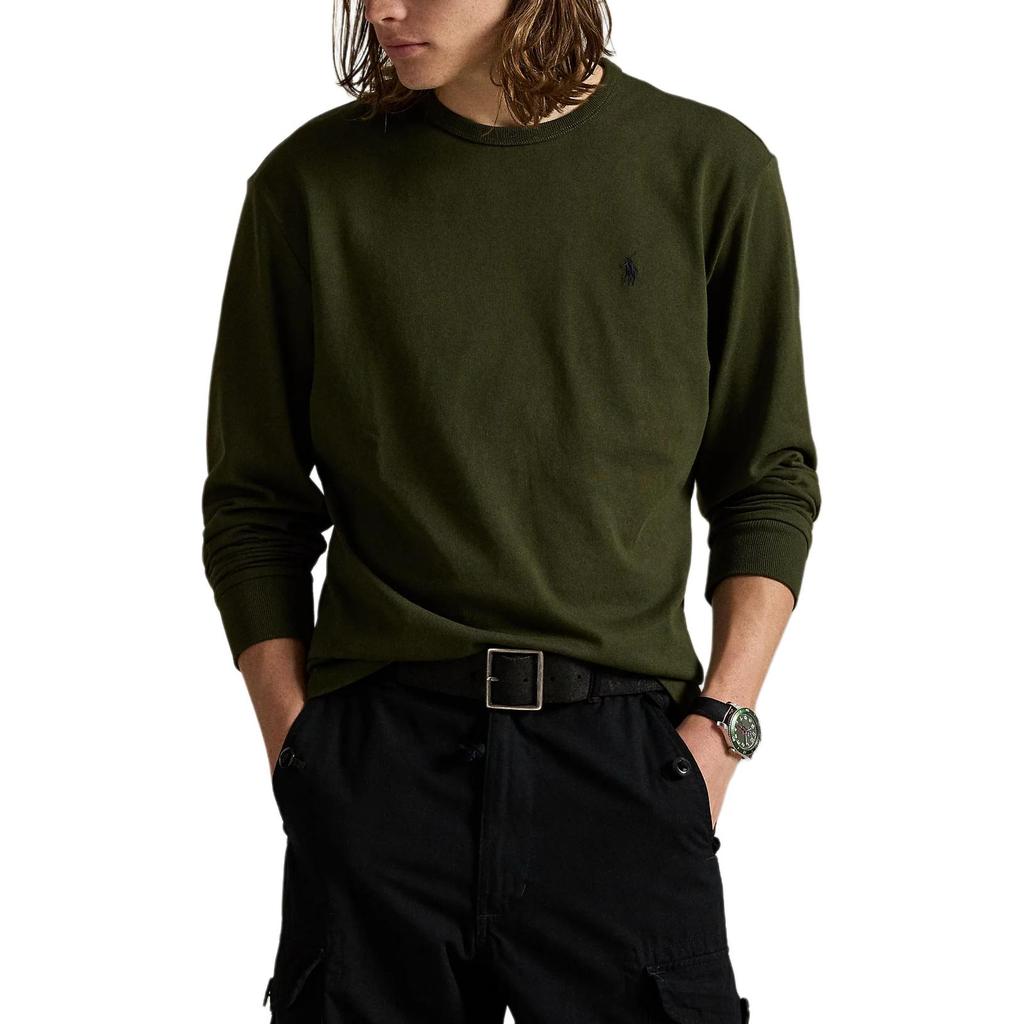 Polo Ralph Lauren Klasický strih Bavlnené tričko s dlhým rukávom Pánske vrchné oblečenie Olivovo-zelená 710970697-004