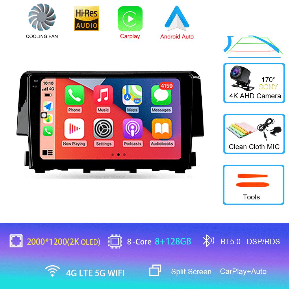 Android 14 Car Radio Carplay Auto For Honda Civic 2016 2017 2018 - 2021 GPS Multimedia WIFI+4G Head Unit BT Player Stereo Video