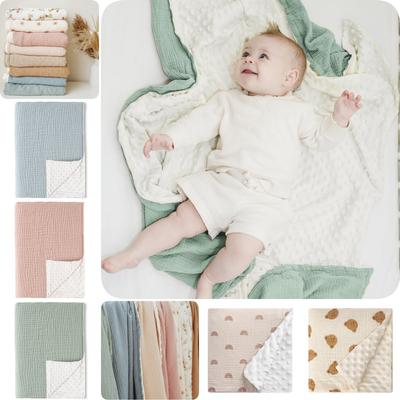 Solid Color Crepe Cotton Gauze Baby Blanket Newborn Printed Stroller Bag Quilt Comfort Blanket Beanie Blanket