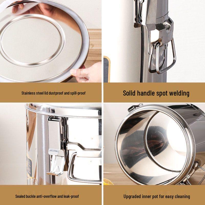 Stainless Steel Insulated Bucket with Spout for Ice, Rice, Soup, Tea, Hot Water, and Soy Milk