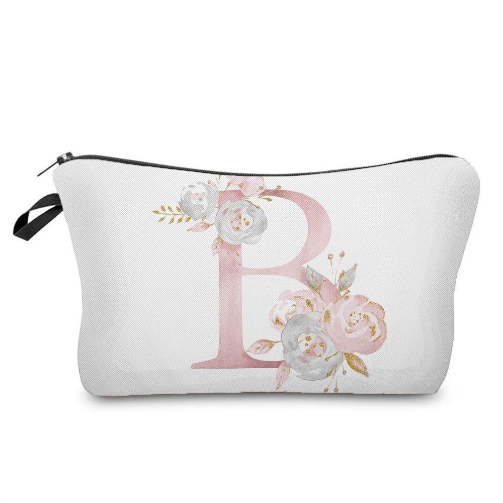 Women Flower Letters Print Cosmetic Bag Toiletries Organize Travel Storage Case 6686
