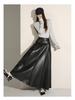 Women's High-End Retro Black PU Leather Pleated Midi Skirt - New Autumn/Winter Slim Fit, Large Swing Umbrella Style