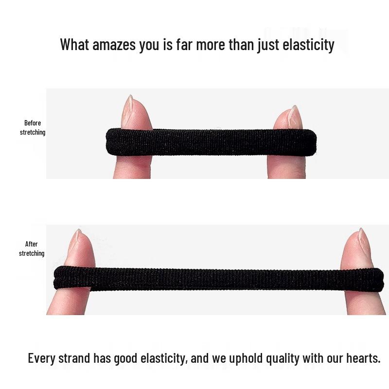 Seamless Elastic Hair Tie Set: No-Damage, Black Rubber Bands for Women, Headband and Hair Rope with Leather Case