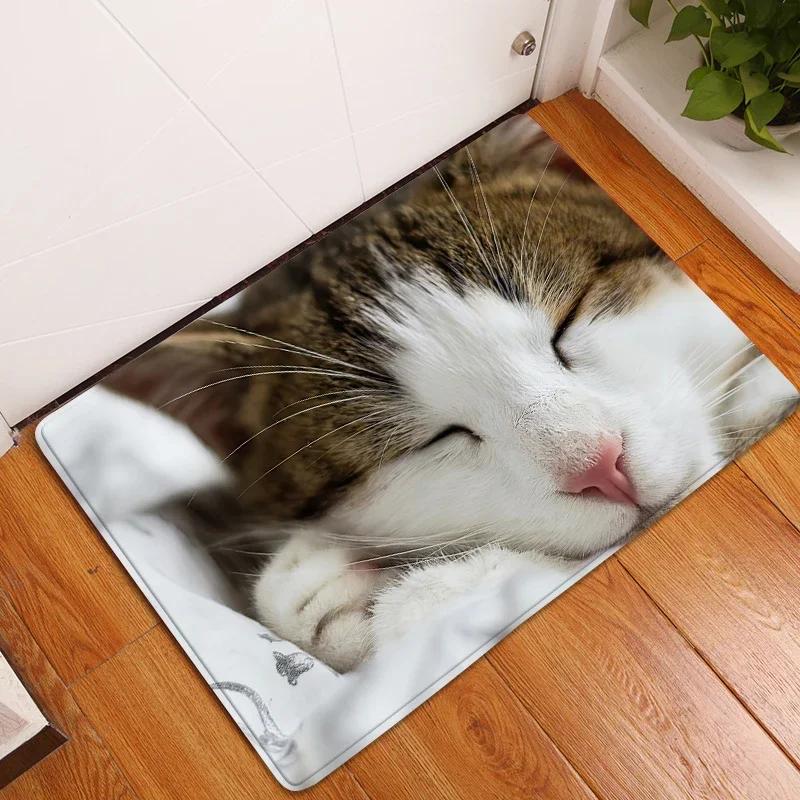Cute Cat Animals Pattern Anti-Slip Carpet Bath Kitchen Super Absorbent Door Mats Non Slip Area Rugs for Home Living Room Decor