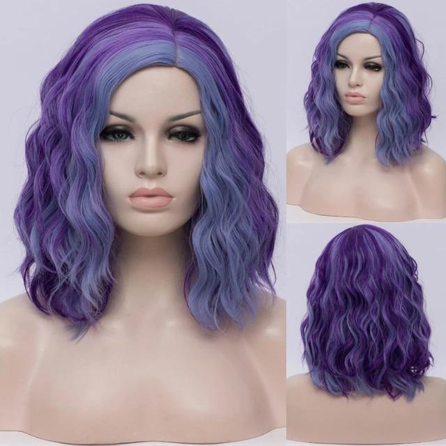 Frau zweifarbig kurze synthetische Perücken Farbverlauf weiß blau gewellt Ombre Haar Perücke für weiße Frauen Cosplay Bob Mittelteil Linie