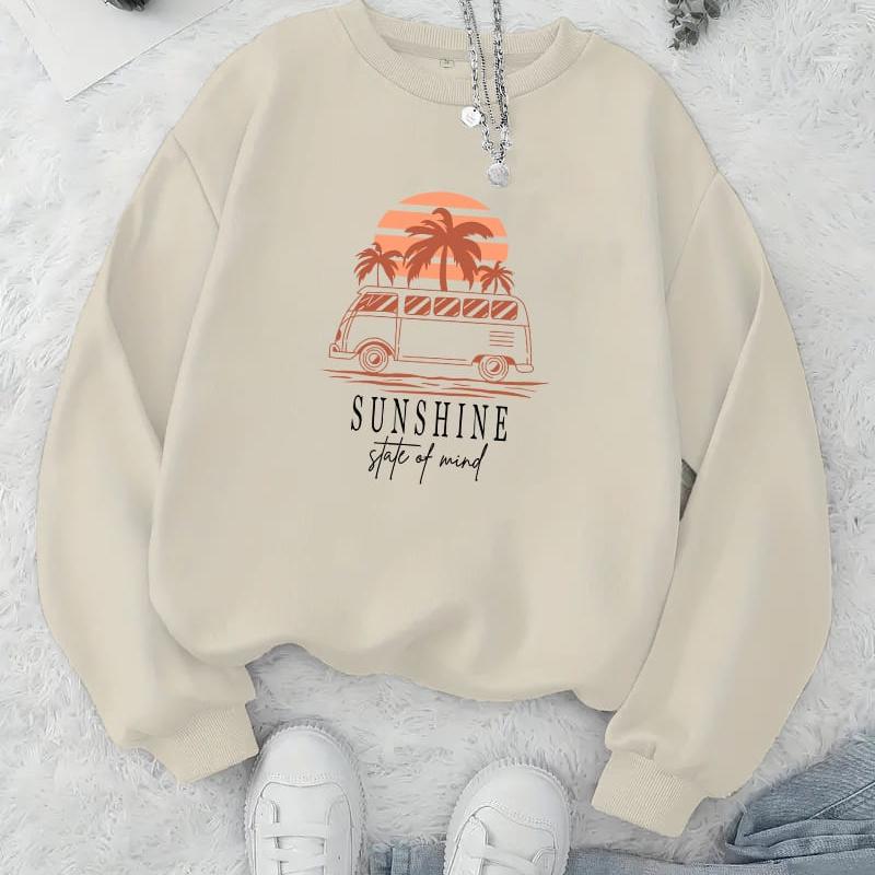 

Stylish Printed Women s Crew Neck Hoodie, Stretch Fabric XXL