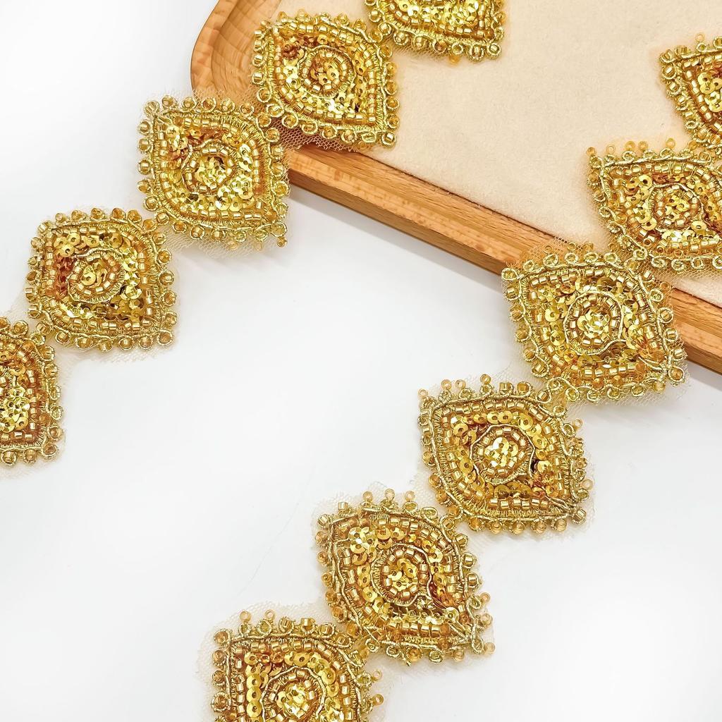 Gold Heavy Industry Beads Light Luxury Embroidery Barcode Clothing Evening Dress Performance Clothing Decorative Lace Accessories