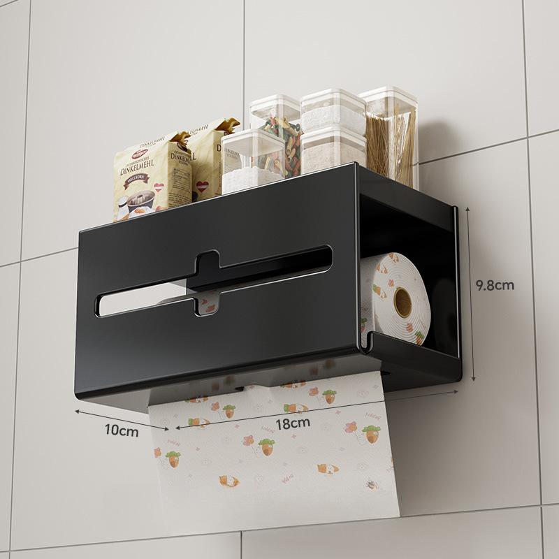 Kitchen Tissue Box Multifunction Punch-Free Wall Mount Spice Shelf Toilet Paper Phone Rack Roll Paper Removable Tissue Universal
