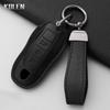 Leather Car Key Case Cover Shell Fob For Porsche Panamera Spyder Carrera Macan Boxster Cayman Cayenne 911 970 981 991 Keychain