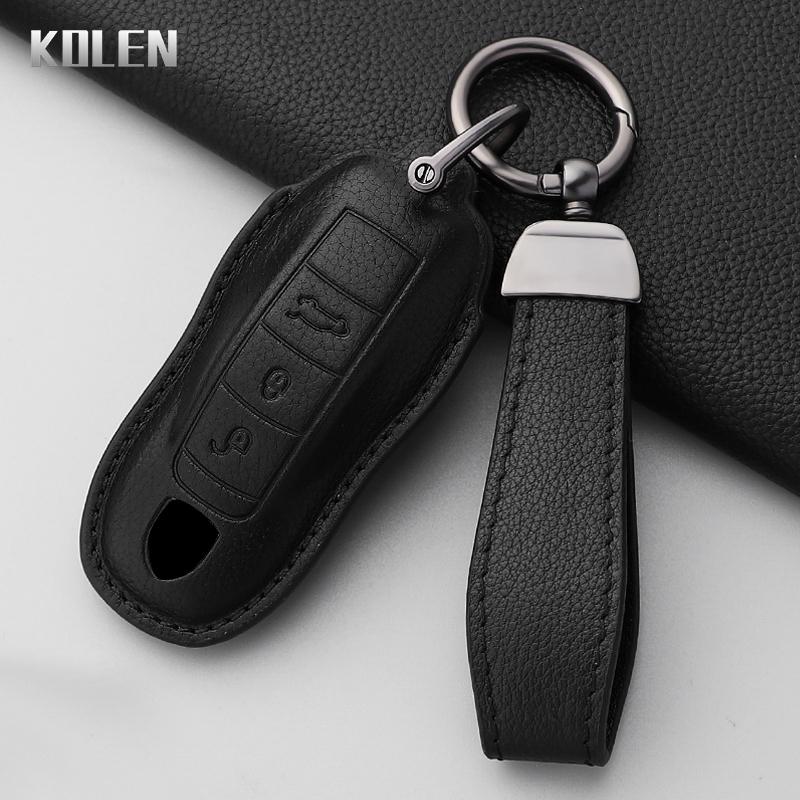 

Leather Car Key Case Cover Shell Fob For Porsche Panamera Spyder Carrera Macan Boxster Cayman Cayenne 911 970 981 991 Keychain