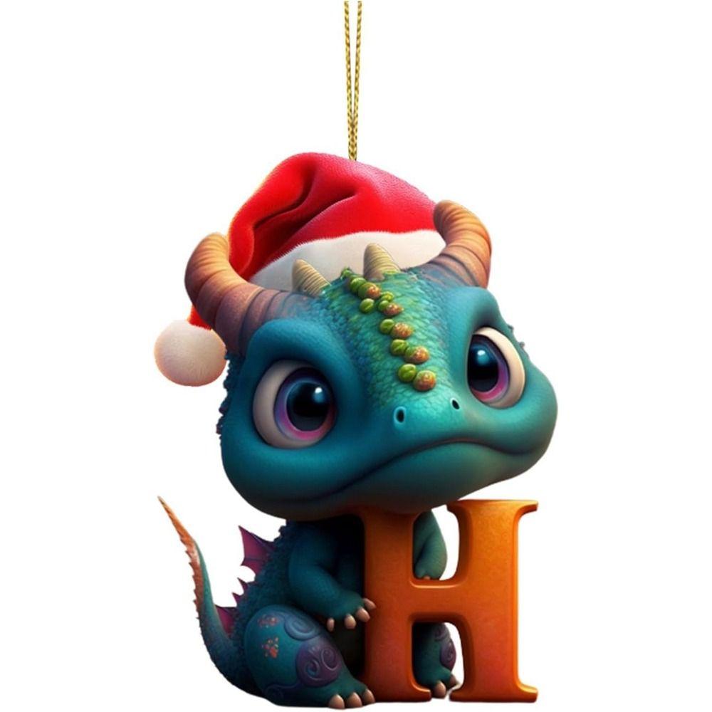 Acrylic 26 Letters Christmas Dragon Pendants Printed Pattern Christmas Tree Pendants  New Year