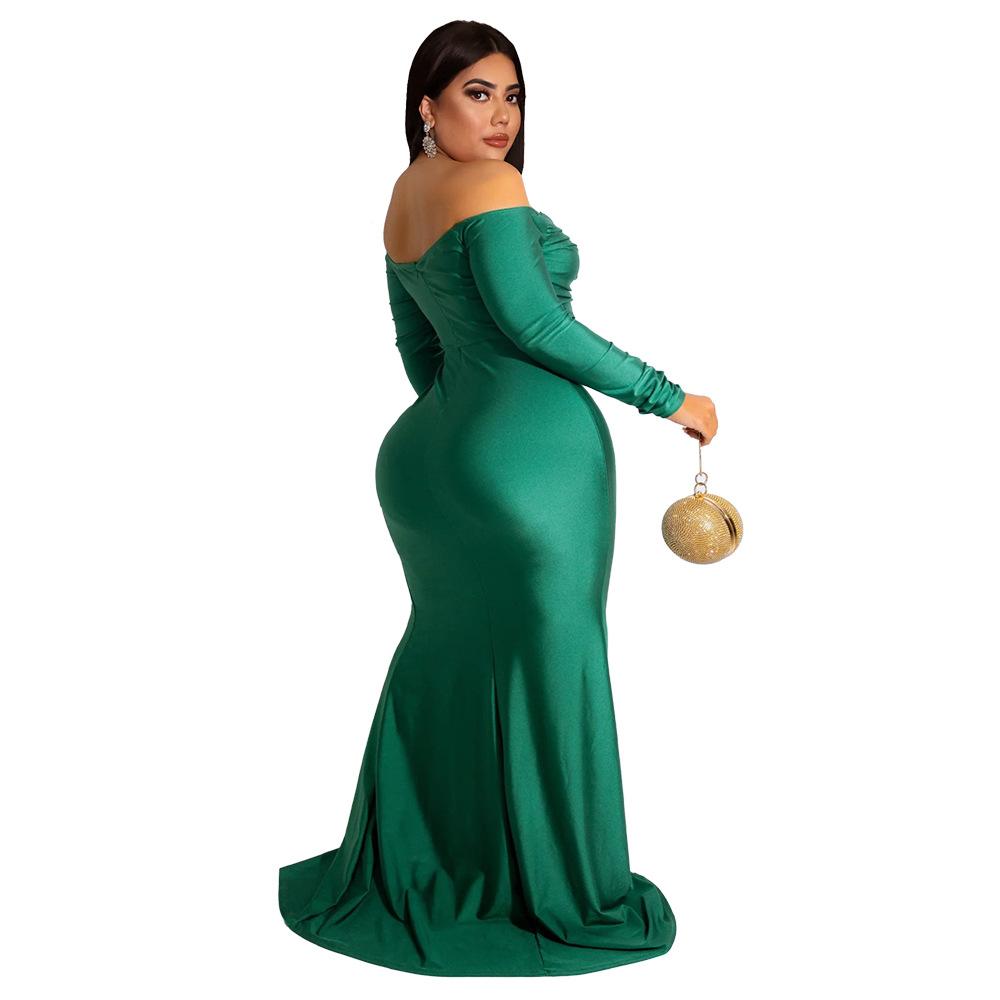 Spring and Autumn Women's Dress Plus Size Sexy Dress V-Neck Ceremony Dress Solid Color Split Long Dresses