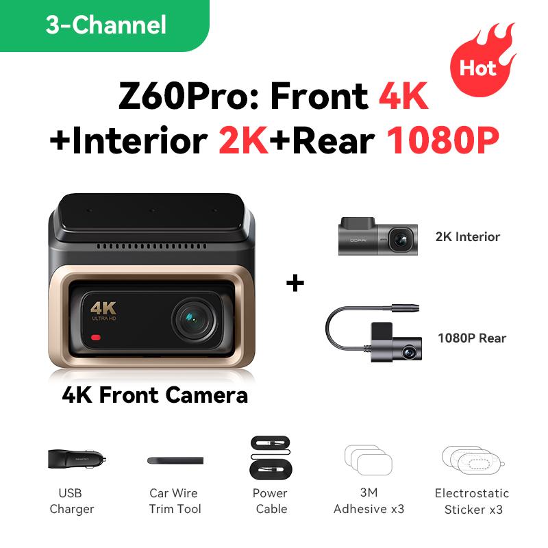 DDPAI 4K Autokamera Z60 Pro Podpora HDR Přední a Zadní Vnitřní Kamera do Auta SONY STARVIS2 678 Senzor 5GHz Wi-Fi GPS ADAS 4G Autokamera