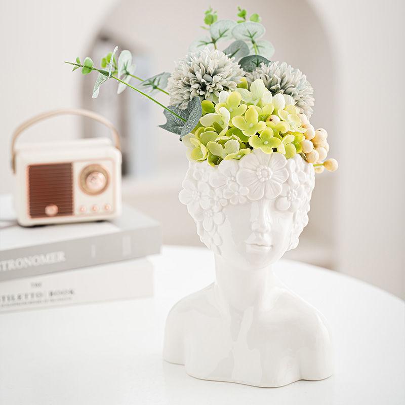 Creative White Bust Portrait Ceramic Vase Table Ornament Art Irregular Human Vase Flower Arrangement Container Home Decoration