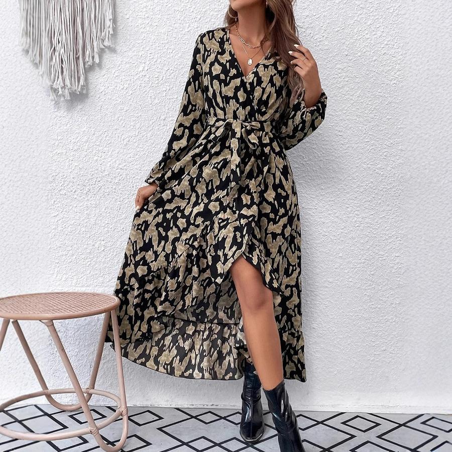 New Arrivals Women's Long Sleeve Printed Wrap Dress