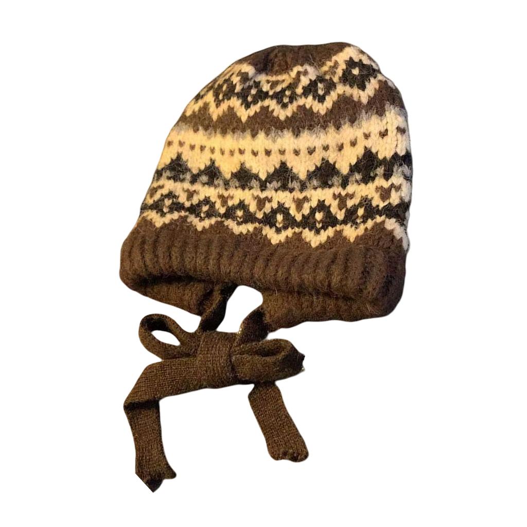 Ethnic Pattern Ear Flap Hat Knitted Beanies for Daily Wear Adult Unisex Acrylic Skull Hat for Outdoor Cycling Walking