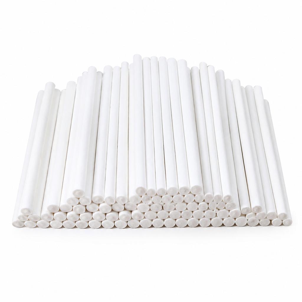 Lollipop Paper Sticks 100pcs White Solid Round Candy Cake Pop Sticks for Baking, Dessert Making, Parties and Events