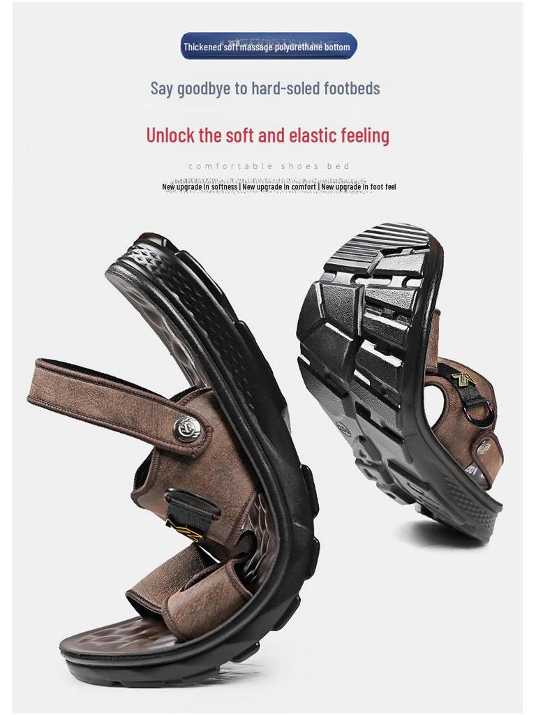 Herre Sandaler i Mykt Lær som Puster - Hul, Sommer Sko med Dobbelt Bruksområde