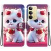 Handmade PU Leather Flip Case for Realme C75 / Realme C75 4G Anti-Slip Shockproof Cover with Wrist Strap & Heart/Rose Cat Designs
