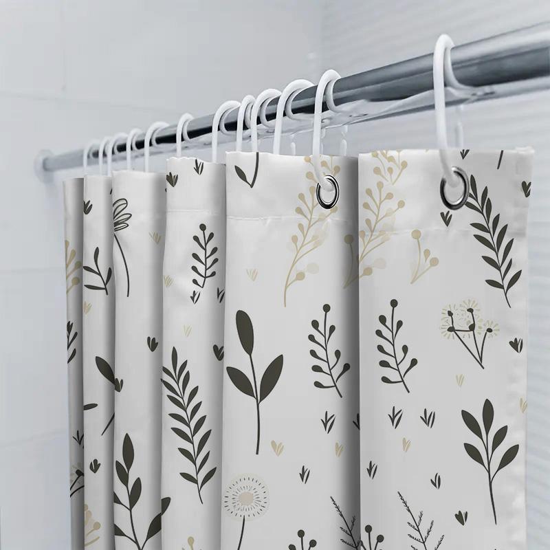 Modern Black White Leaf Shower Curtain Bathroom Decor Waterproof Fabric Shower Curtain Set For Bathtub Home Decoration B2108-Bla
