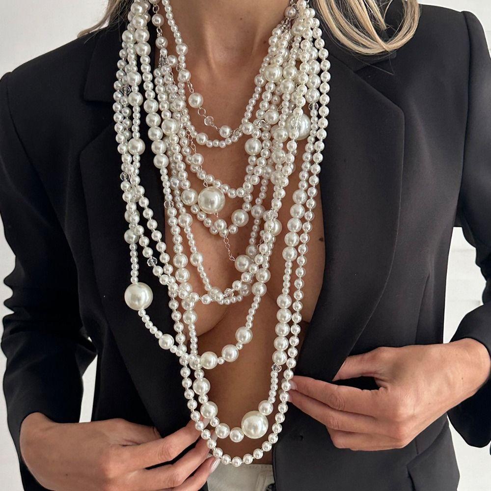 Baroque Pearl Sweater Chain Exaggerated Women's Clavicle Chain Multilayer Pearl Necklace Banquet