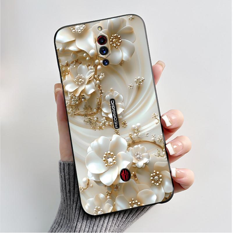 For ZTE Nubia RedMagic 5G Fundas Nubia Red Magic 5S Case Cover Soft Silicone Black Shell Printing Pattern Flower Cartoon Cases
