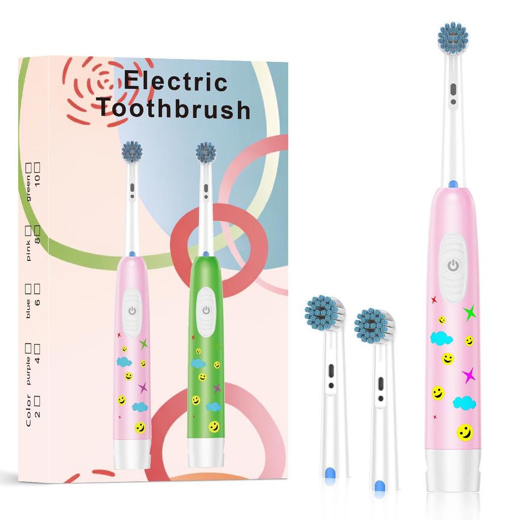 Kids' Electric Toothbrush: Waterproof, Soft Bristles, Battery-Operated Cartoon Design for Ages 2-12.
