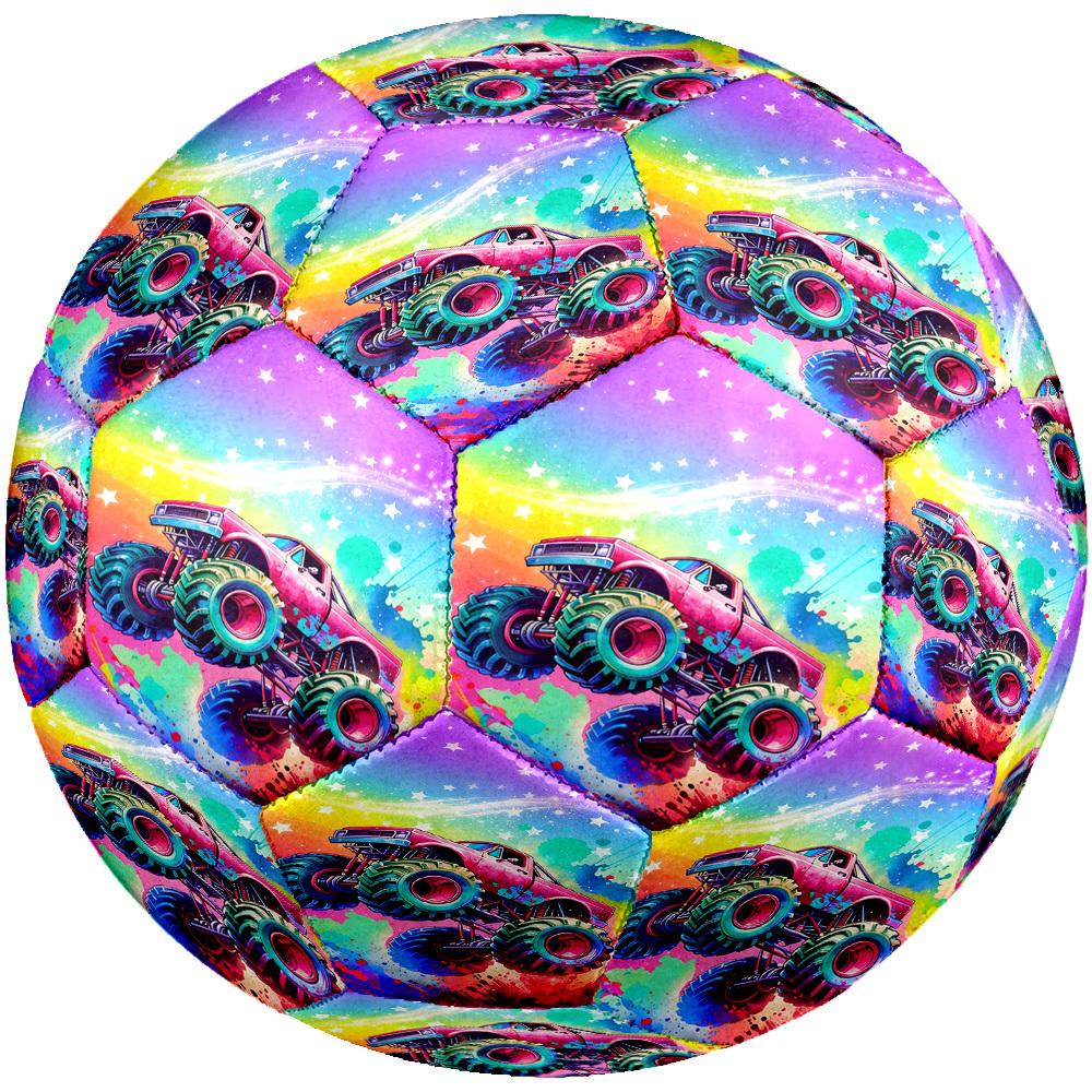 1pc Rainbow Monster Truck Theme Soccer Ball Football, Size 5, Lightweight PVC, Outdoor Training Soccer Ball,Gift c65138