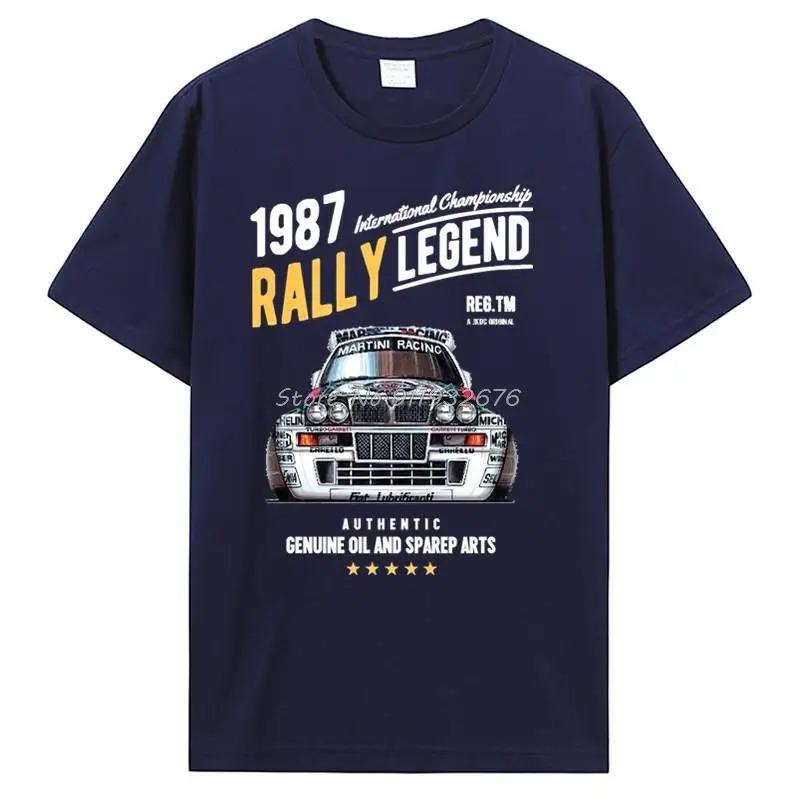 T-shirt Bianca Vintage a Maniche Corte con Stampa Grafica della Leggenda del Rally del Campionato Internazionale 1987 Lancia Rally Car Martini Racing