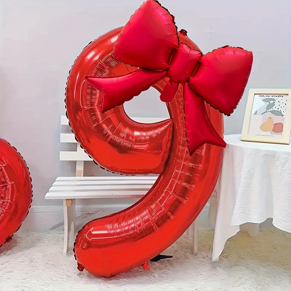 New Large 32inch Number Digital 0-9 Balloon Red Anniversary Decoration Foil Balloons with Red Bowknot Birthday Party Balloons