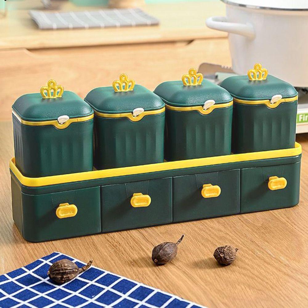 Double Layer Condiment Container with Spoon Spice Box Kitchen Tool Seasoning Jar Set  Restaurant