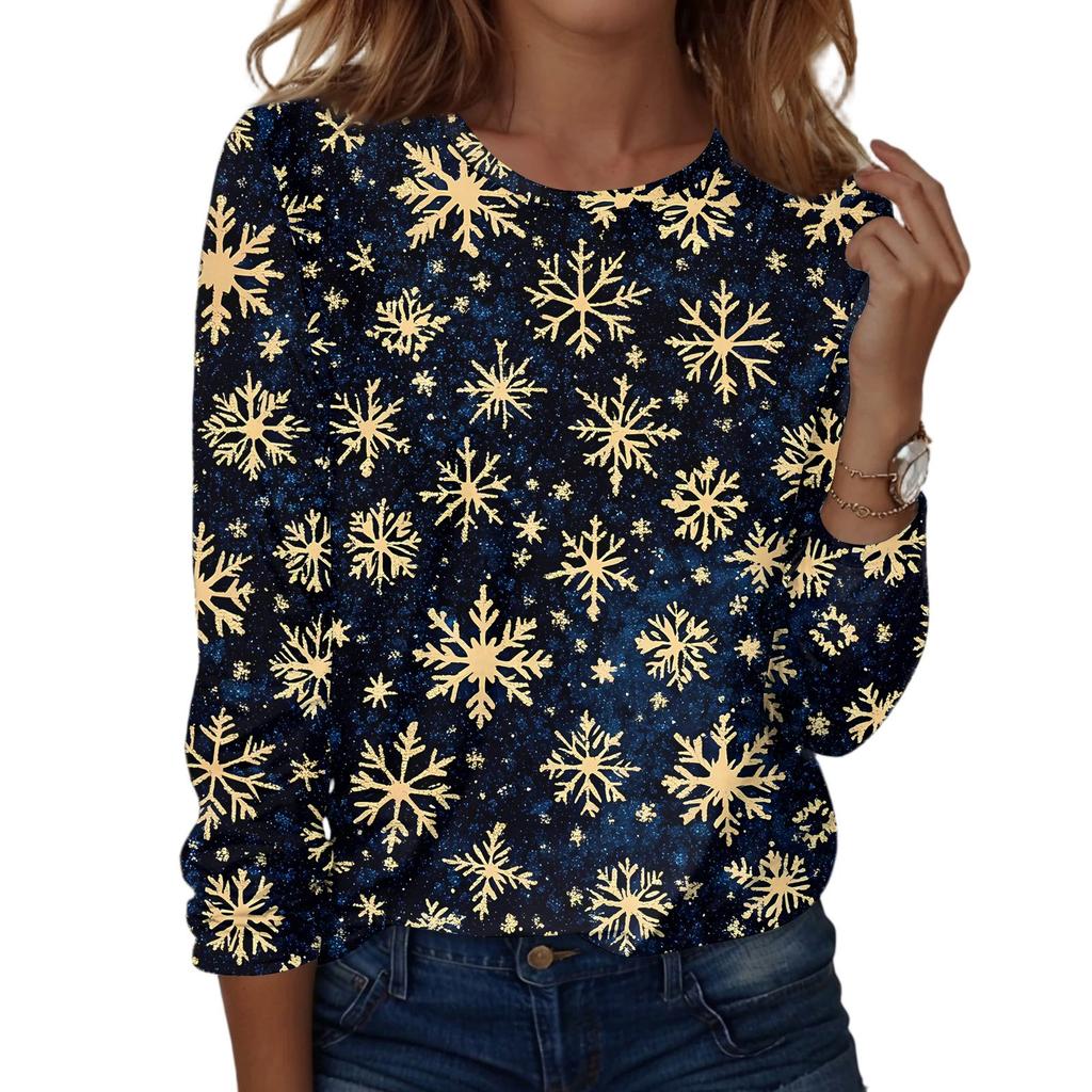 Dámská móda Ležérní Vánoční potisk Kulatý výstřih Dlouhý rukáv Pulovr Top