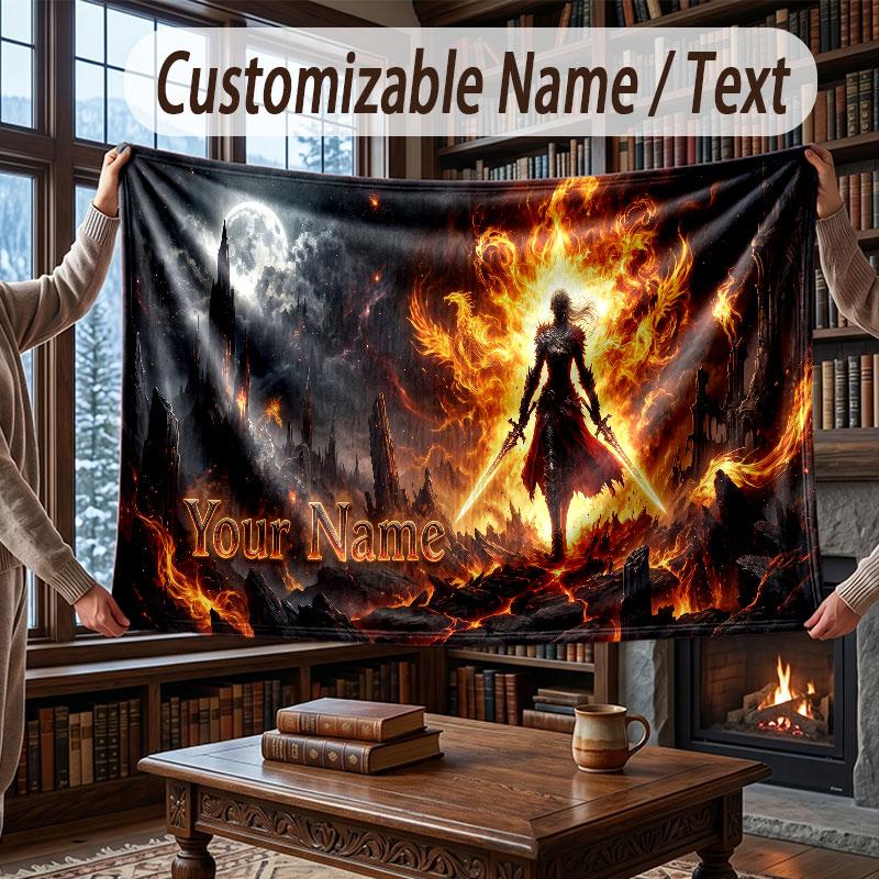 Skull Gothic Theme Throw Blanket Custom Name Text Personalized Blanket Soft Cozy Blanket for Home Sofa Bed