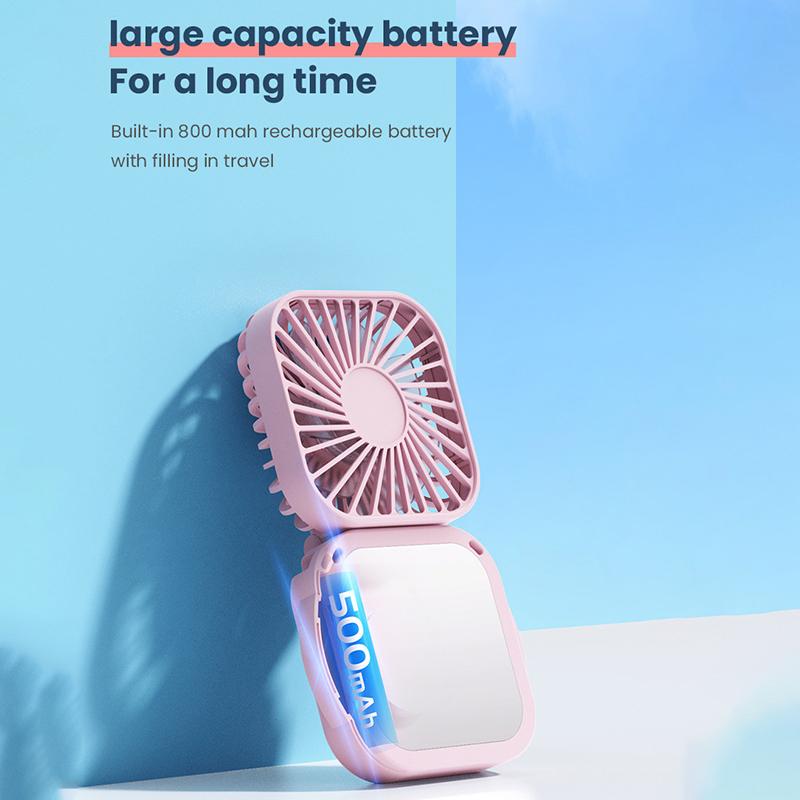 Outdoor Pocket Fan Usb Rechargeable With Vanity Mirror Desktop Square Mute Neck Fan Hanging Folding Handheld Portable Mini Fan