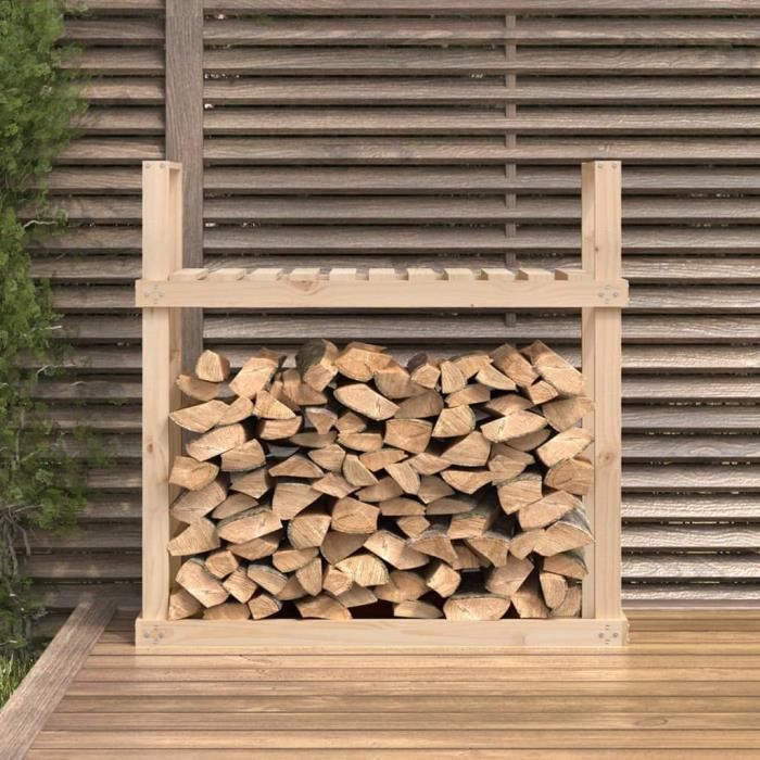 Support à bûches - Bois de pin - 110x35x108,5 cm - Montage facile - Bois massif - Rectangulaire