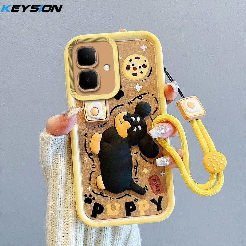 KEYSION Shockproof Case for Infinix Smart 10 with Lanyard Soft Silicone Cute 3D Cartoon Doll Phone Back Cover for Infinix Smart 10