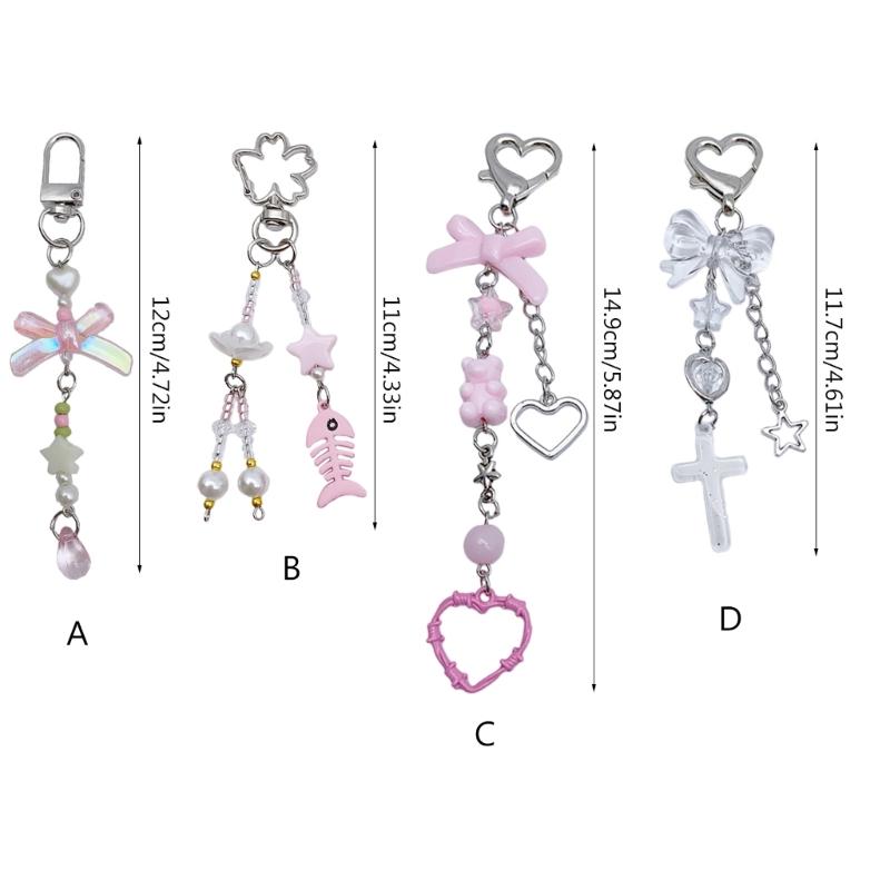 Butterfly Beaded Phone Lanyard Bowknot Pendant Wrist Strap Detachable Phone Chains Keyring Portable Accessory for Women