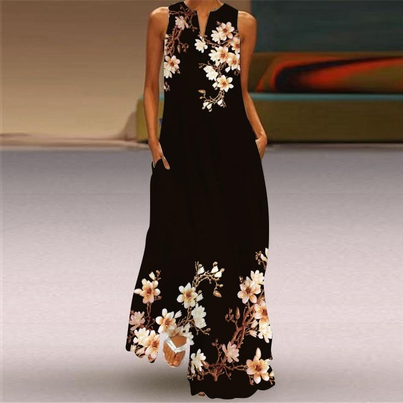 New summer women s 3D printed sleeveless V-neck dress S