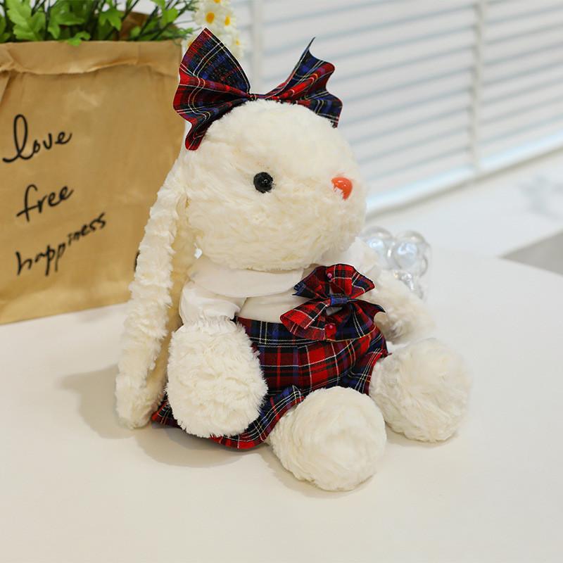 

Plush Rabbit Toy With Dress And Bow Decoration For Kids Girls And Baby Girls Gifts Grid,30cm