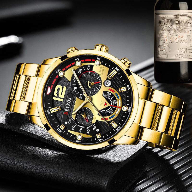3pcs/set, 1pc Fashion Calendar Men's Quartz Watch, Business Men's Stainless Steel Wrist Watch, Men's Gifts