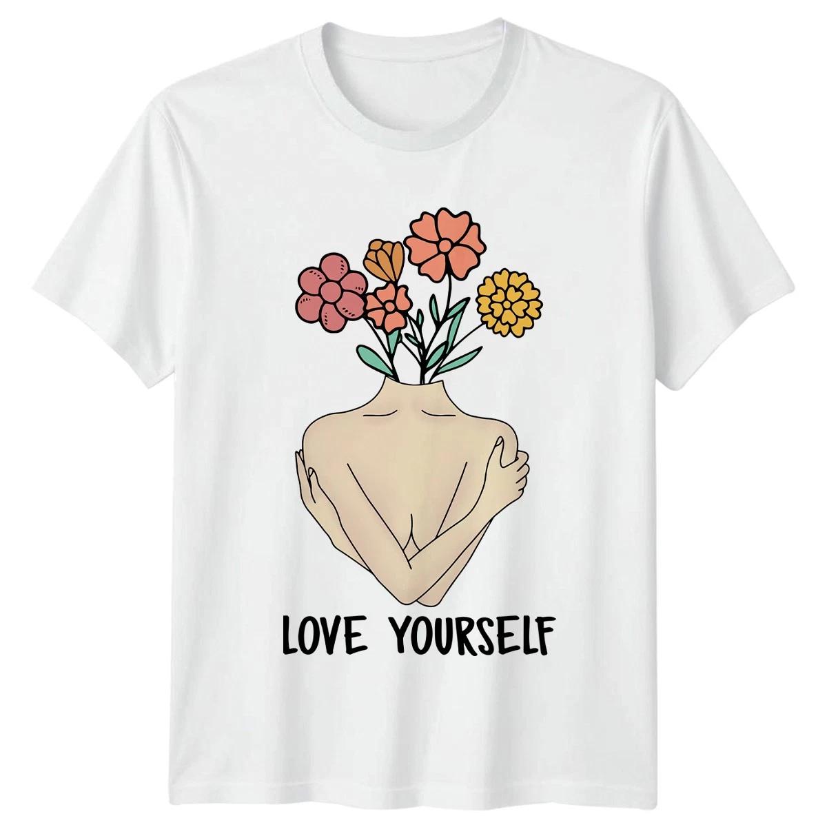 Love Yourself Womens T-Shirt Body Positive Floral Self Care XXXL