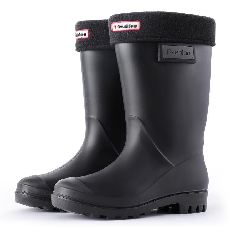 Fashion Rain boots women's four seasons fashion outdoor mid-tube waterproof non-slip rubber shoes fashion rain boots with cotton cover