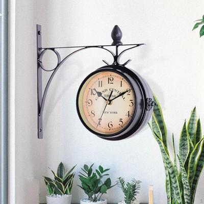 2 Sided Wall Clock Hanging Metal Creative Art Ornament Classic Home Decor for Bedroom Patio
