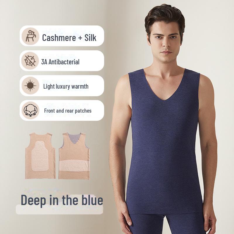 Men's Silk-Cashmere Antibacterial Seamless Warm Vest for Autumn and Winter