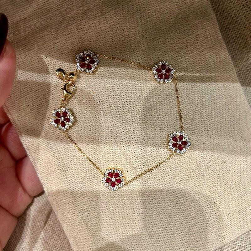 New Chinese Zircon Flower Stud Earrings Necklace Bracelet Simple Fashion Temperament Jewelry Set Light Luxury Niche Jewelry Women