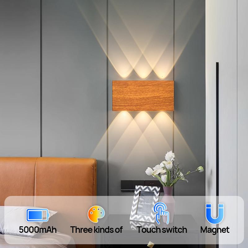 Minimally Designed LED Charging Wall Lamp 4000mAh Touch Three Color Wiring Free Indoor Decoration Bedside Corridor Bedroom Light