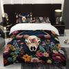 3pcs Bohemian Floral Cow Skull Bedding Duvet Cover Set Floral Cow Skull Bedding Quilt Set Bohemian Themed Bed Quilt Set Printed
