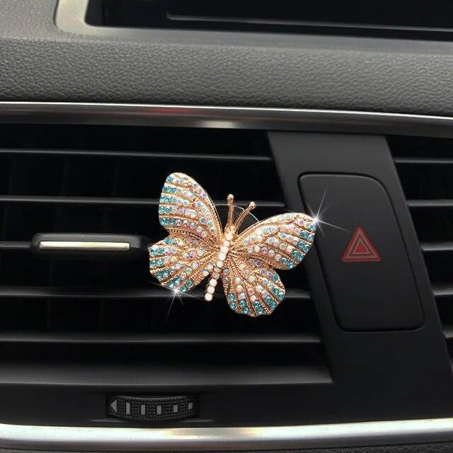 Butterfly Car Perfume Clip Colorful Butterfly Car Air Freshener Perfume Clip Auto Decoration Car Rhinestone Accessories Interior