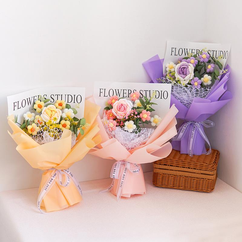 Artificial Crochet Flower Graduation Bouquet Hand-Knitted Bouquet Wedding Gifts For Guests Valentine'S Day Birthday Party Gifts
